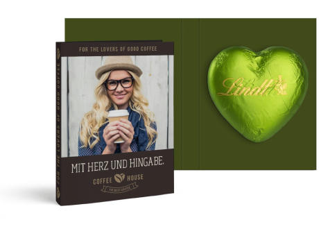 Werbekarte mit Lindt Schokoladen Herz 20 g