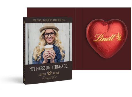 Werbekarte mit Lindt Schokoladen Herz 20 g