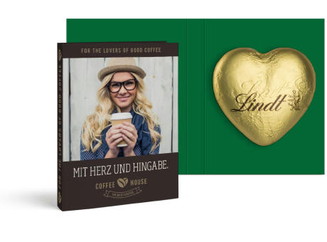 Werbekarte mit Lindt Schokoladen Herz 20 g