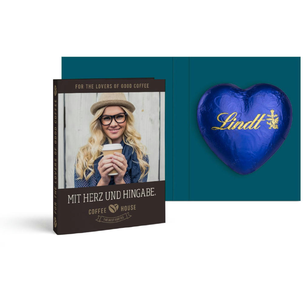 Werbekarte mit Lindt Schokoladen Herz 20 g