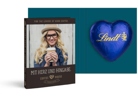 Werbekarte mit Lindt Schokoladen Herz 20 g