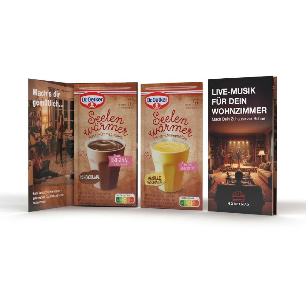 Dr. Oetker Tassenpudding in Werbeklappkarte
