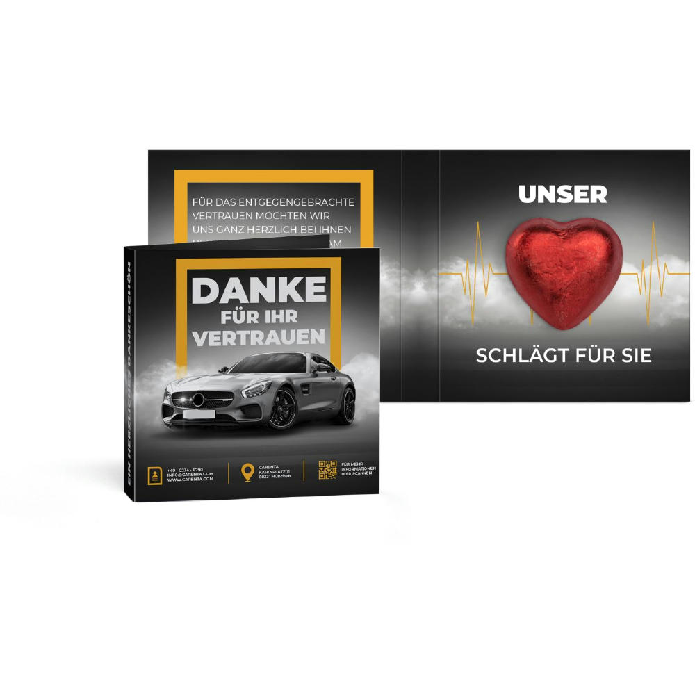 Werbekarte mit Lindt Schokoladen Herz 5 g