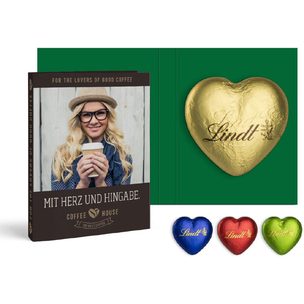 Werbekarte mit Lindt Schokoladen Herz 20 g