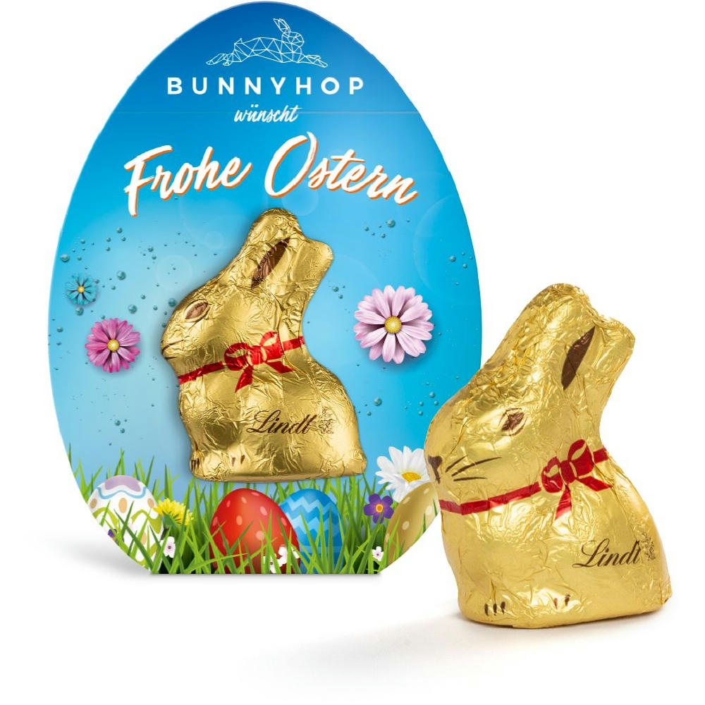 Lindt Mini Goldhase in Osterei-Werbekartonage