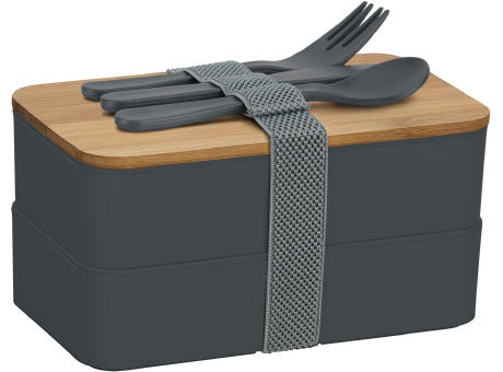 Artikelansicht - ABAKUS Magdeburg - Werbeartikel und Werbemittel mit Druck  - Doppel-Lunchbox mit Bambus-Schneidebrett und Besteck