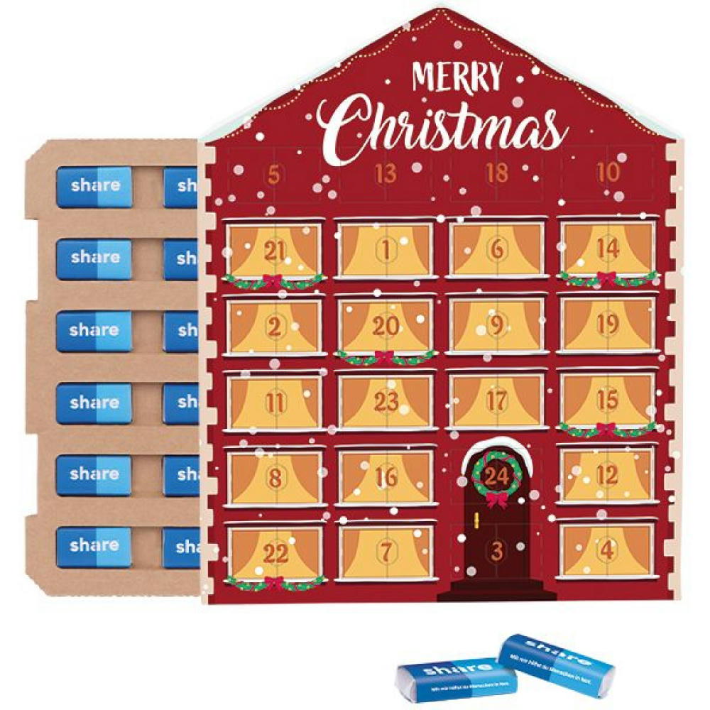 Täfelchen Adventskalender Haus ECO, verschiedene Füllvarianten