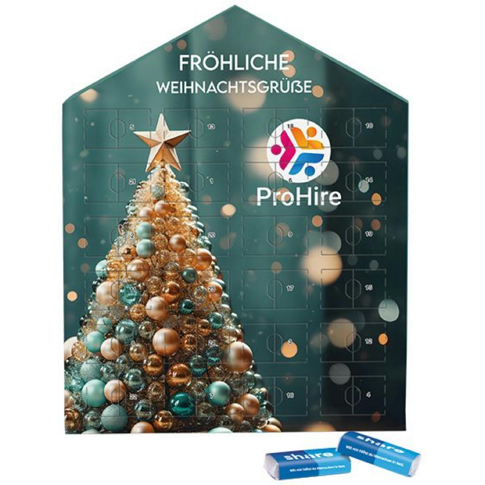 Täfelchen Adventskalender Haus, verschiedene Füllvarianten