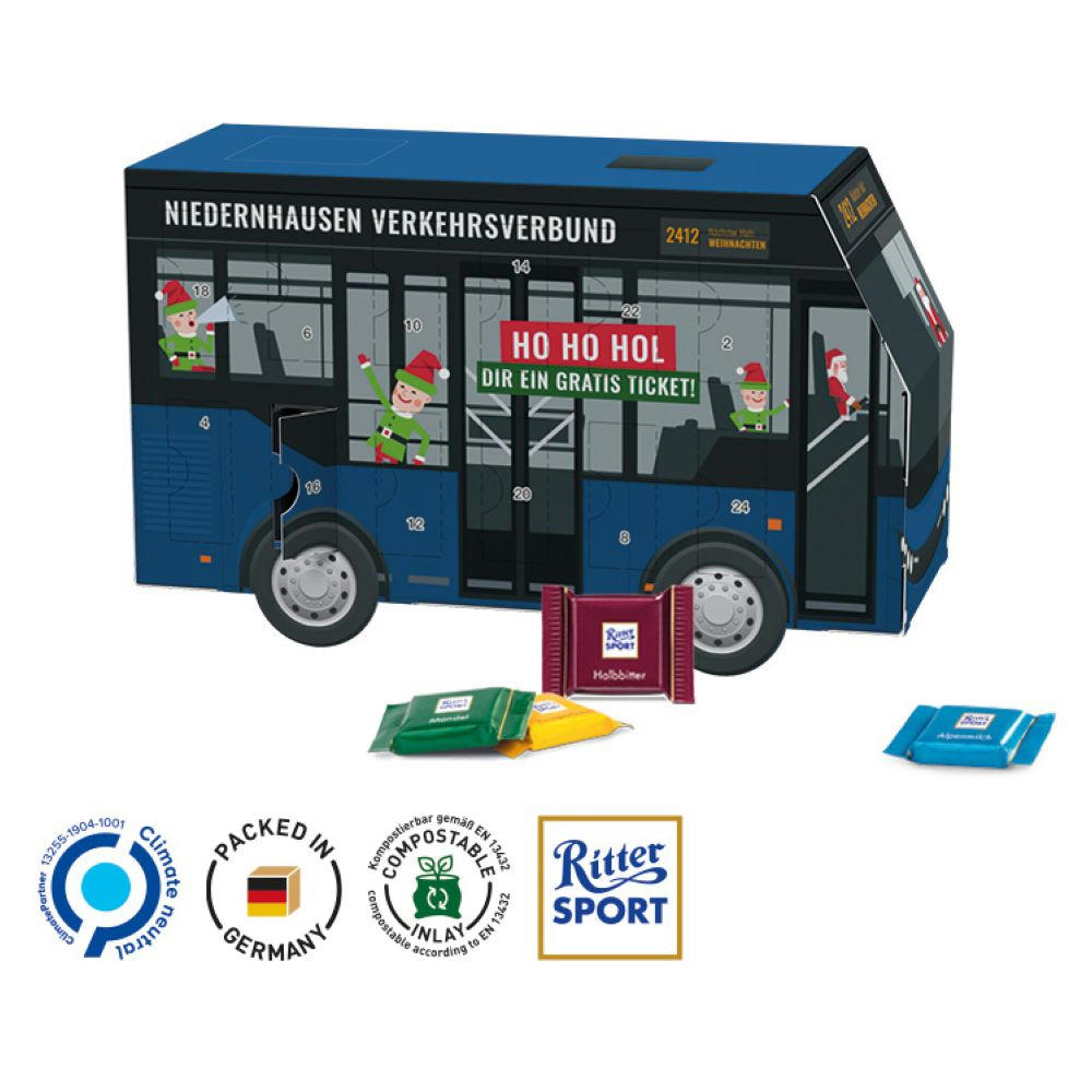 Adventskalender Bus, verschiedene Füllvarianten