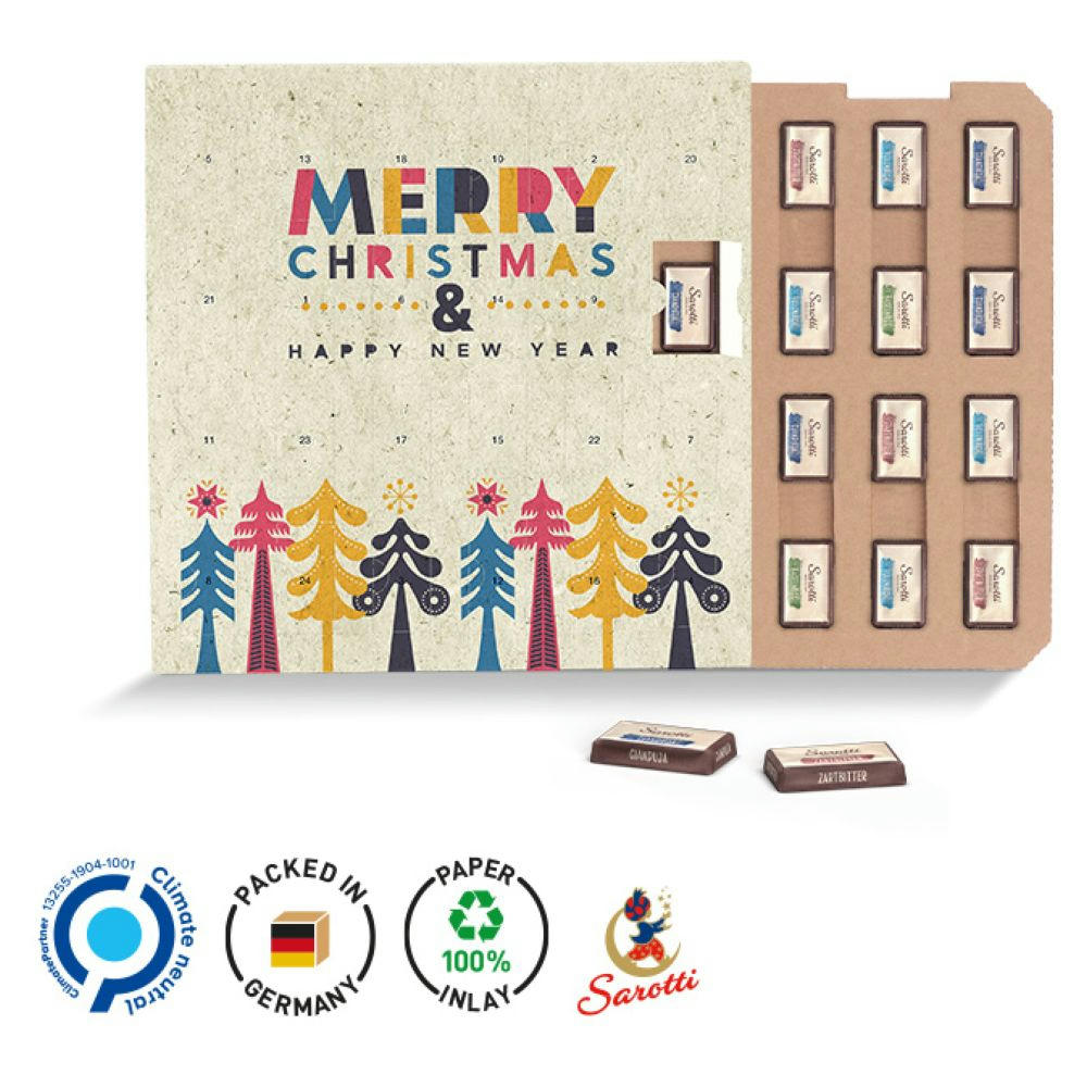 Täfelchen Adventskalender ECO, Graspapier, verschiedene Füllvarianten