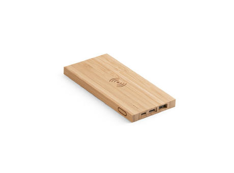 FITCH. Power bank 5'000 mAh con cargador inalámbrico de 5W, fabricado en bambú