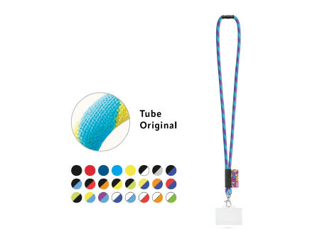 WATFORD. SET Cordón Tubo Largo (Ø 7 mm) con mosquetón de gatillo de 9 mm, cierre de seguridad de Ø 7 mm y porta credencial/tarjeta rígido de 91 x 68 mm