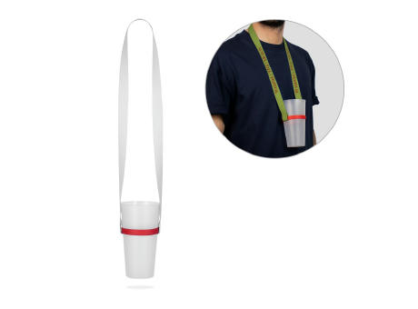 ROTHERHAM. SET Lanyard SUBLIMACIÓN Largo II (20 mm) Duo en poliéster reciclado (100% rPET) con portavasos de silicona