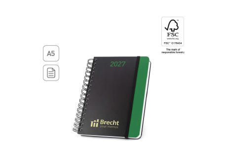 BRECHT A5. Agenda A5 en papel 100% reciclado y acabado mate