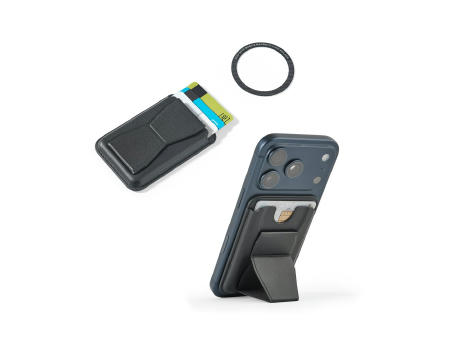CONNOR. Tarjetero magnético de PU que se acopla fácilmente a la parte trasera del móvil, con bloqueo RFID