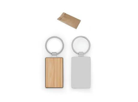 GASTON RECTANGULAR. Llavero rectangular de hierro de zinc y bambú