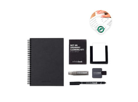 STARTER KIT INFINITEBOOK A5 PLANNER TEXTURE. Kit compuesto por «Infinitebook» con tapa dura, 1 kit de limpieza, 1 rotulador y 1 soporte para bolígrafo