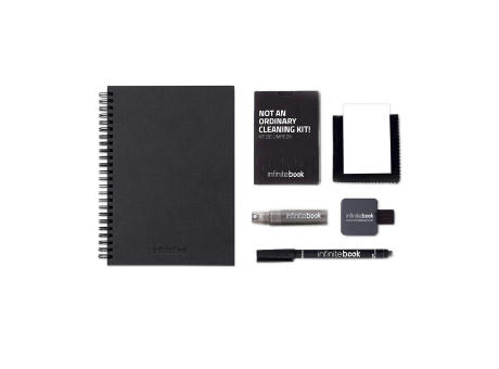 STARTER KIT INFINITEBOOK A5 PLANNER TEXTURE. Kit compuesto por «Infinitebook» con tapa dura, 1 kit de limpieza, 1 rotulador y 1 soporte para bolígrafo