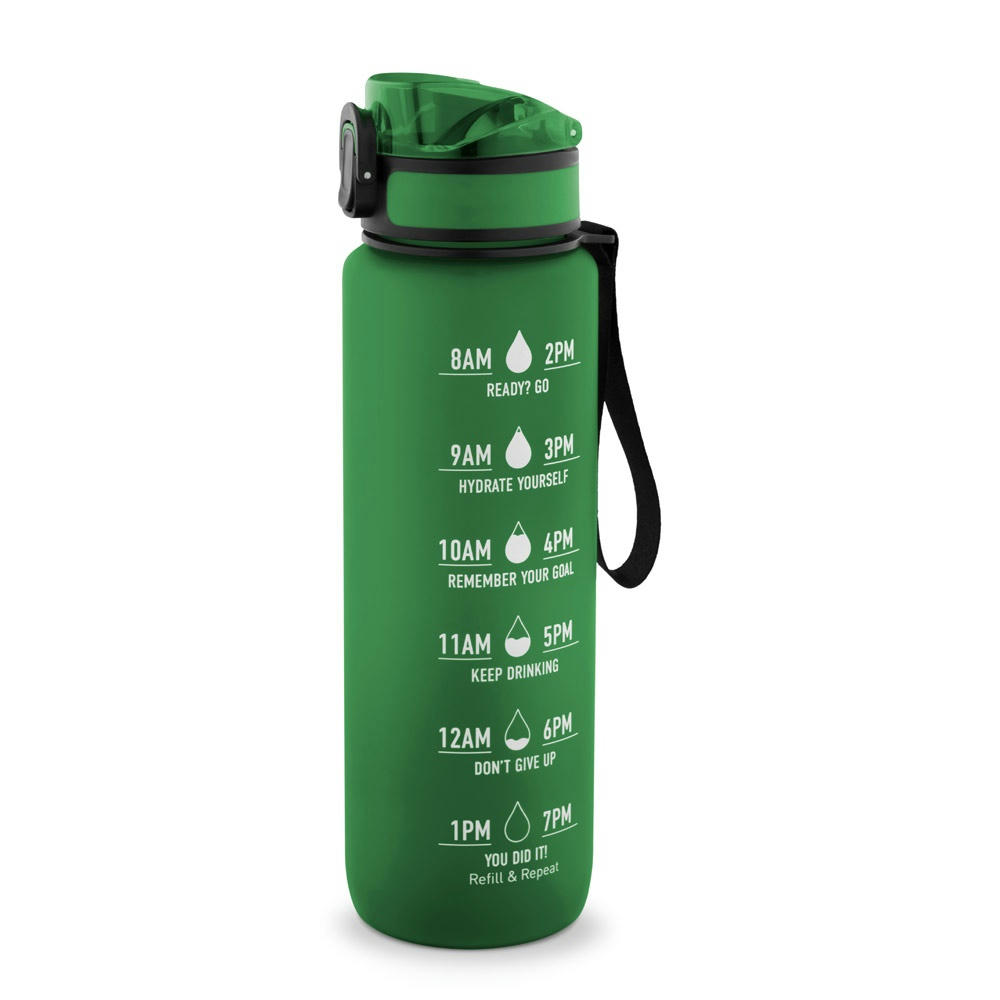 ERIKSSON. Botella fabricada en PET reciclado (100 % rPET), con frases motivadoras y marcas horarias para animarle a beber agua