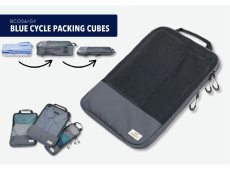 TROIKA Reise-Kompressionstaschen Set BLUE CYCLE PACKING CUBES