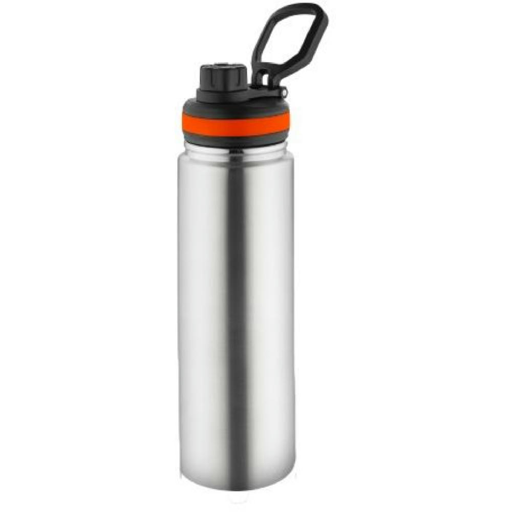 Metmaxx® Thermoflasche "GenerationRefillTheOneDeLuxe" silber, Ring oben orange