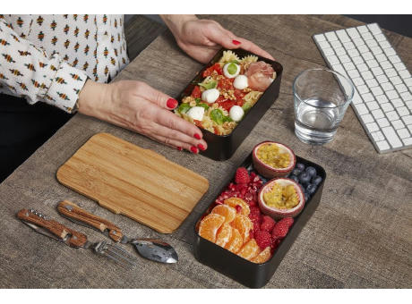 Bento 'Mihara', schwarz, mit Bambusdeckel