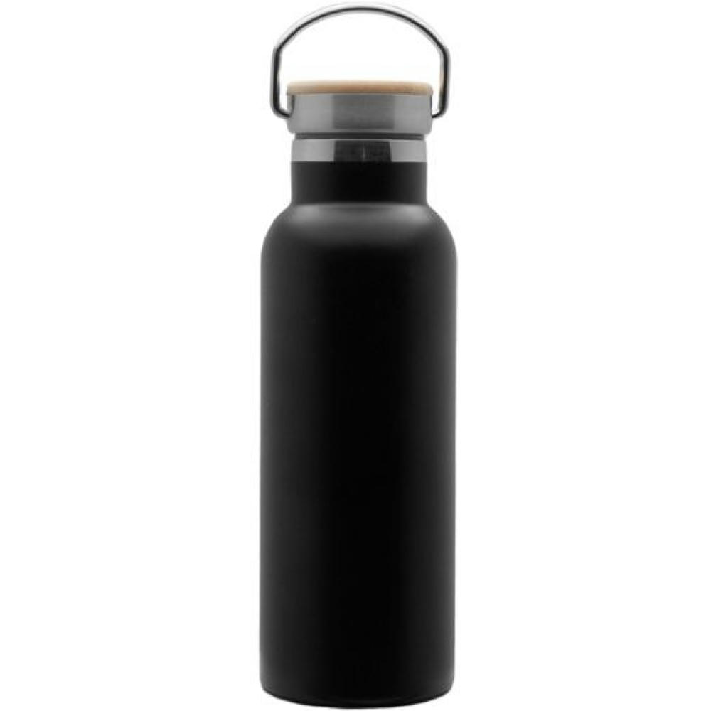 Doppelwandige Flasche 'Arima', schwarz, Bambusdeckel, 500ml