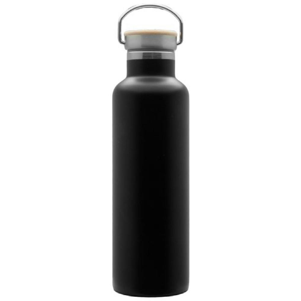 Doppelwandige Flasche 'Arima', schwarz, Bambusdeckel, 750ml