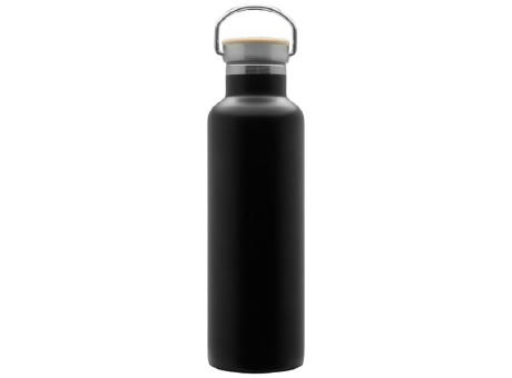 Doppelwandige Flasche 'Arima', schwarz, Bambusdeckel, 750ml