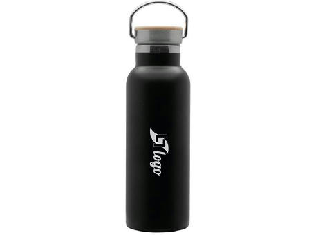 Doppelwandige Flasche 'Arima', schwarz, Bambusdeckel, 500ml