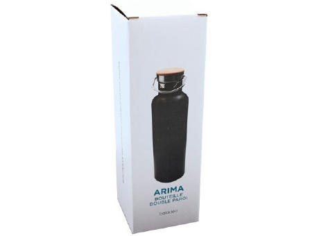 Doppelwandige Flasche 'Arima', schwarz, Bambusdeckel, 500ml