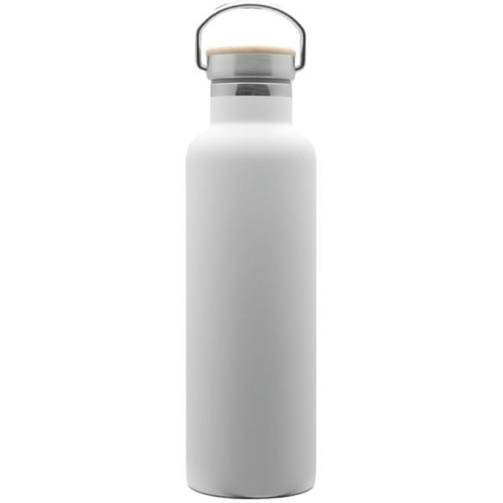Doppelwandige Flasche 'Arima', weiß, Bambusdeckel, 750ml