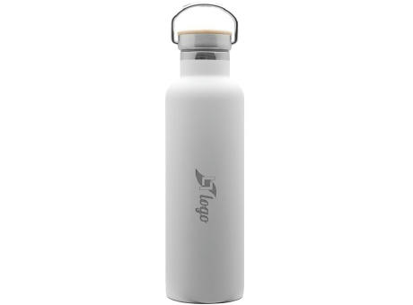 Doppelwandige Flasche 'Arima', weiß, Bambusdeckel, 750ml