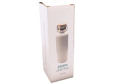 Doppelwandige Flasche 'Arima', weiß, Bambusdeckel, 500ml