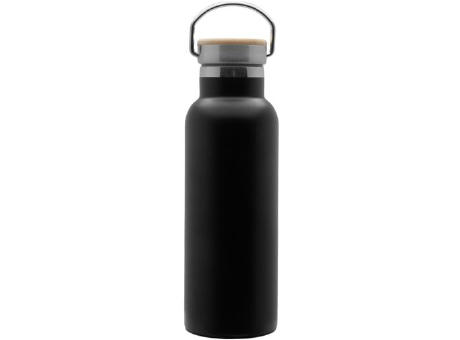 Doppelwandige Flasche 'Arima', schwarz, Bambusdeckel, 500 ml