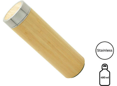 Doppelwandige Flasche 'Onsen', Bambus, mit Teesieb, 480 ml