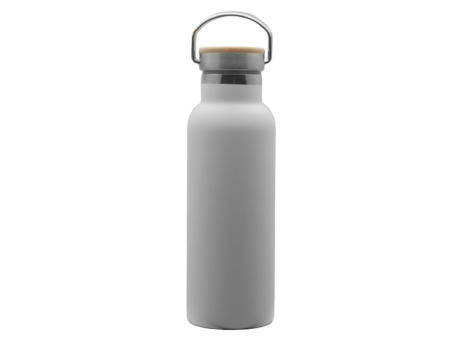 Doppelwandige Flasche 'Arima', weiß, Bambusdeckel, 500ml