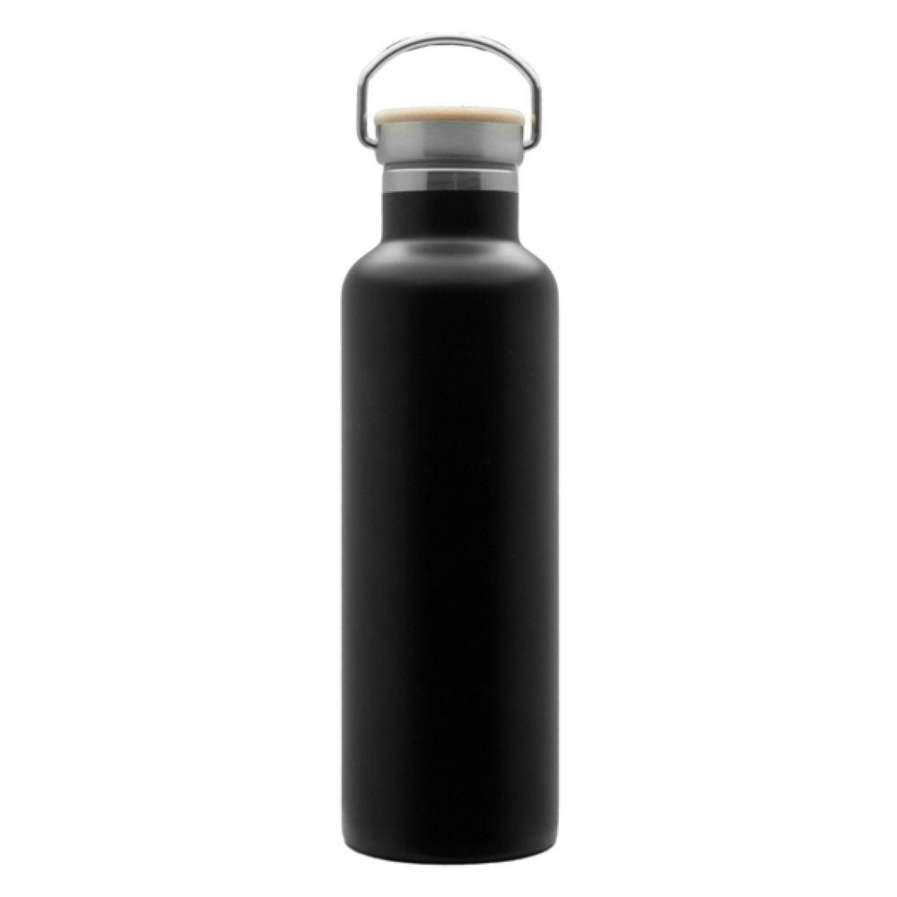 Doppelwandige Flasche 'Arima', schwarz, Bambusdeckel, 750ml