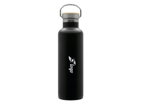Doppelwandige Flasche 'Arima', schwarz, Bambusdeckel, 750ml