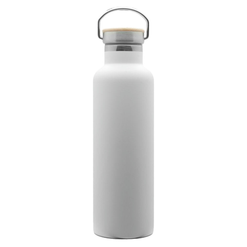 Doppelwandige Flasche 'Arima', weiß, Bambusdeckel, 750ml