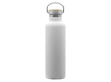 Doppelwandige Flasche 'Arima', weiß, Bambusdeckel, 750ml
