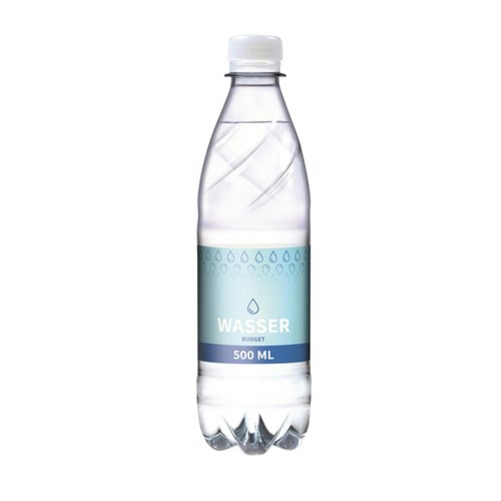 500 ml Tafelwasser, sanft prickelnd (Flasche Budget) - Papieretikett (außerh. Deutschlands)