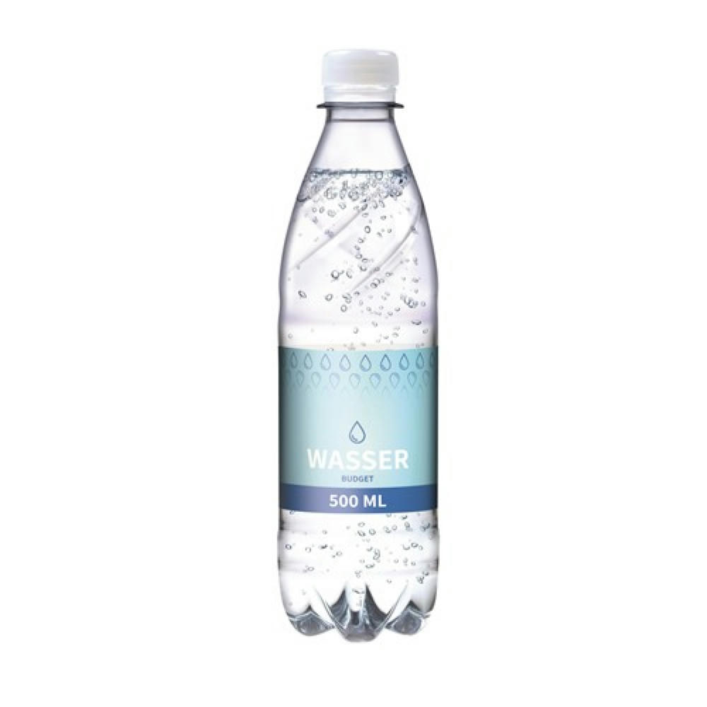 500 ml Tafelwasser spritzig (Flasche Budget) - Papieretikett (außerh. Deutschlands)