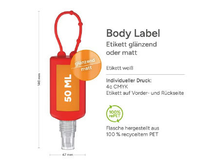 50 ml Bumper rot - Hände-Desinfektionsspray (DIN EN 1500) - Body Label