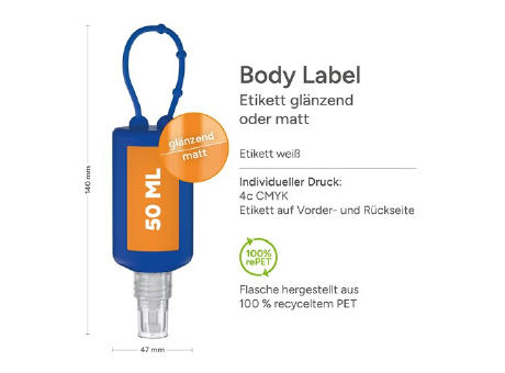 50 ml Bumper blau - Hände-Desinfektionsspray (DIN EN 1500) - Body Label