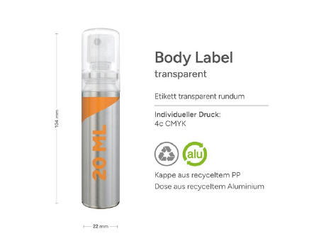 20 ml Spray - Sonnenschutzspray LSF 50 - Body Label transparent