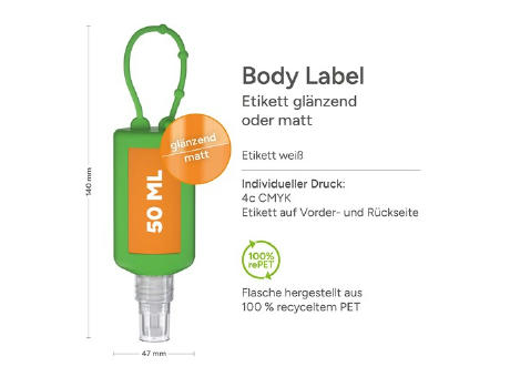 50 ml Bumper grün - Hände-Desinfektionsspray (DIN EN 1500) - Body Label