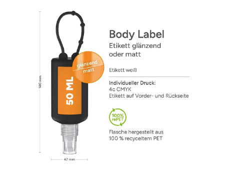 50 ml Bumper schwarz - Handreinigungsspray (alk.) - Body Label