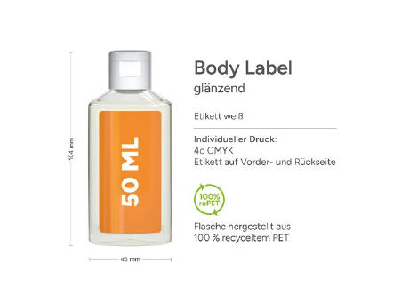 50 ml Flasche - Hände-Desinfektionsgel (DIN EN 1500) - Body Label