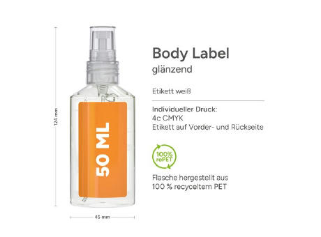 50 ml Spray - Hände-Desinfektionsspray (DIN EN 1500) - Body Label